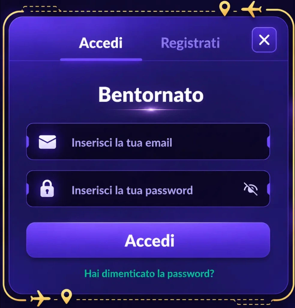 Modulo di accesso WinAirlines Casino — Accedi o Registrati
